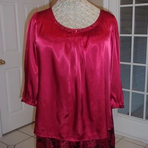 Elegant Rich Red Silky Beaded Blouse